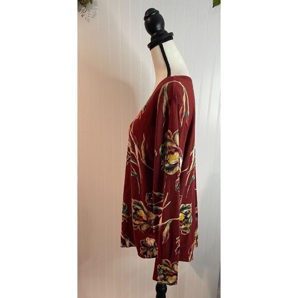 Chicos Women's Floral Print Long Sleeve Knit Top Size 2 US L Rayon Blend - Picture 2 of 13